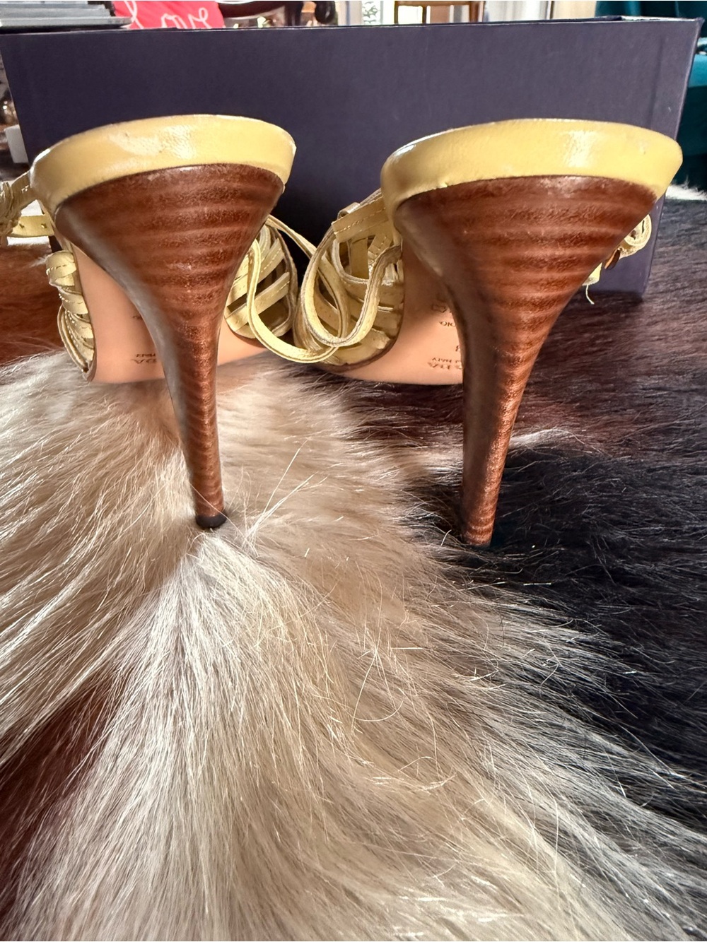 Prada Yellow Leather Woven Slingback Heels - Picture 4 of 9